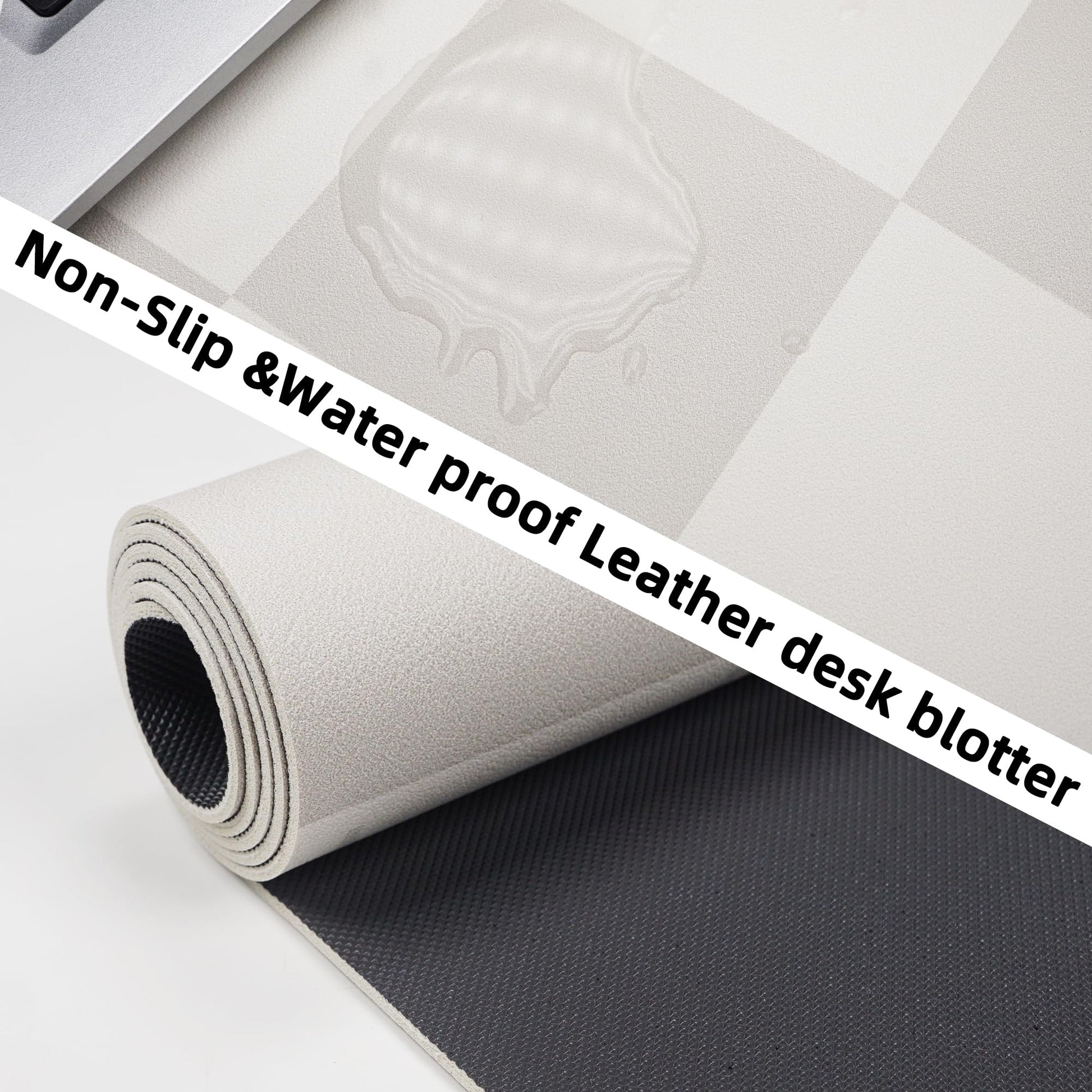 AFIING Leather Desk Mat, 31.5"x12", White Grey