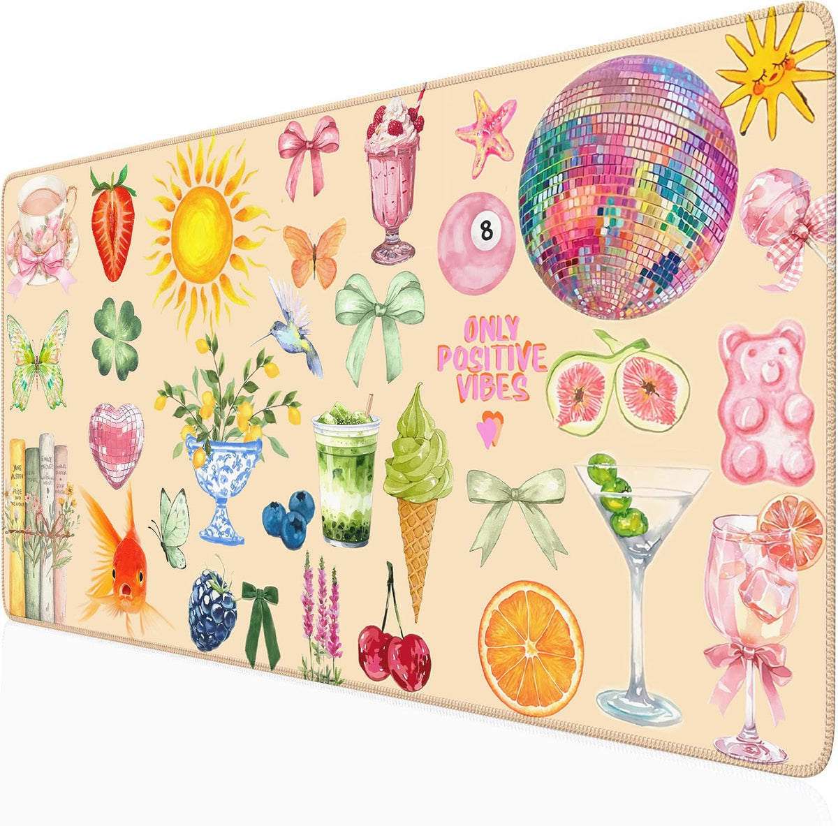 Nasdalgias Cute Pink Boho Pastel Desk Mat Colorful Desk Mat for Keyboard and Mouse XXL Large Mouse