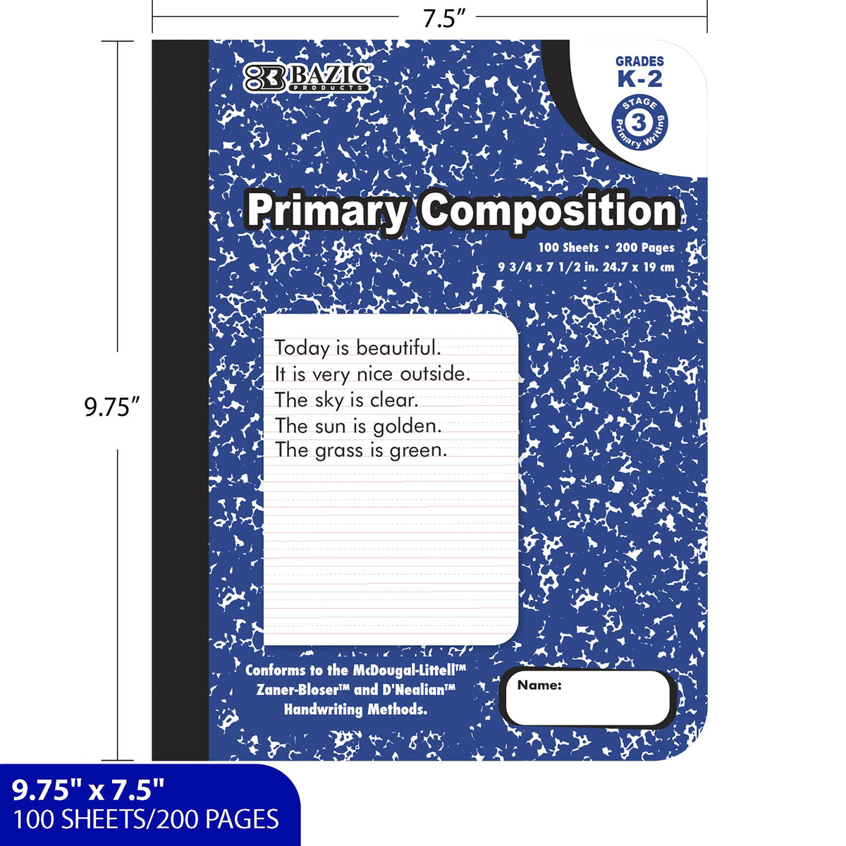 BAZIC PRODUCTS Primary Composition Notebook, Grades K-2, Marble, 2-Pack