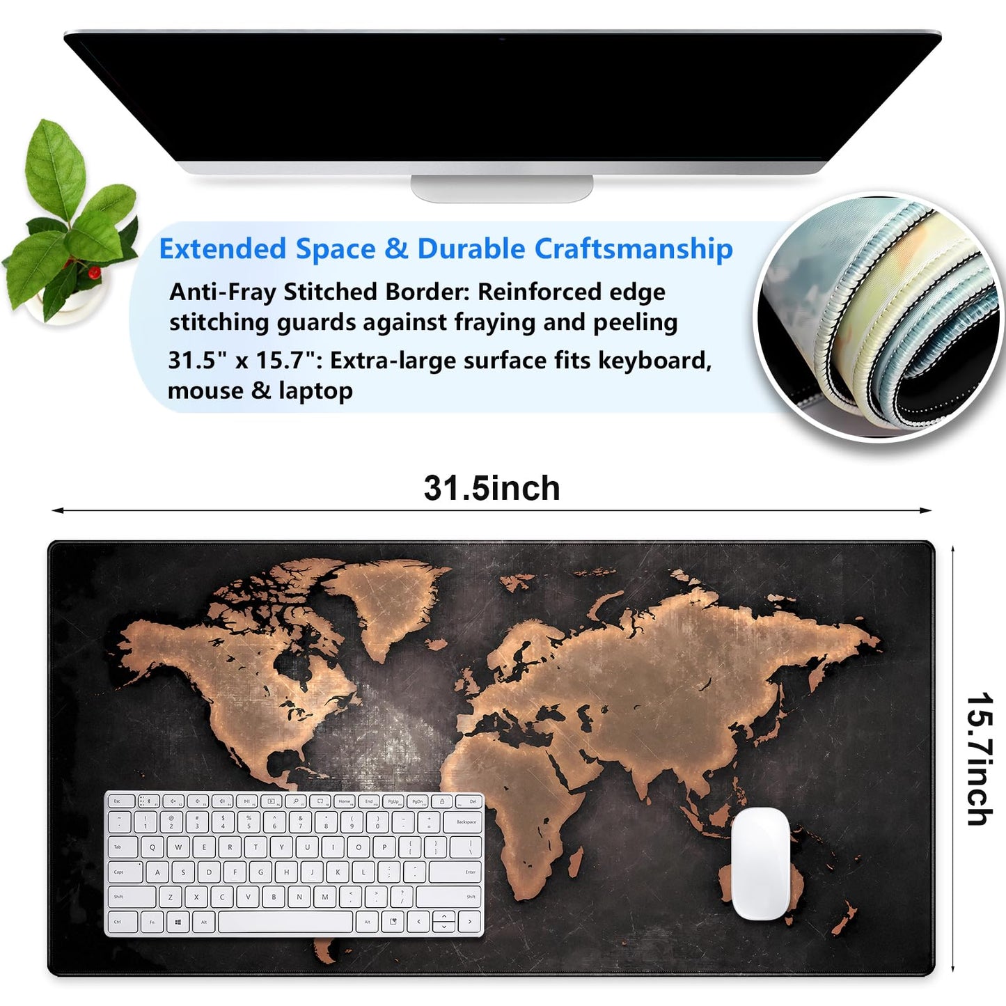 Vintage World Map Desk Mat, Industrial Large Gaming Mouse Pad 31.5x15.7
