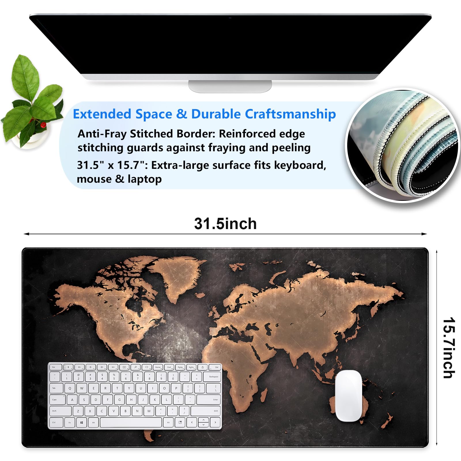 Vintage World Map Desk Mat, Industrial Large Gaming Mouse Pad 31.5x15.7