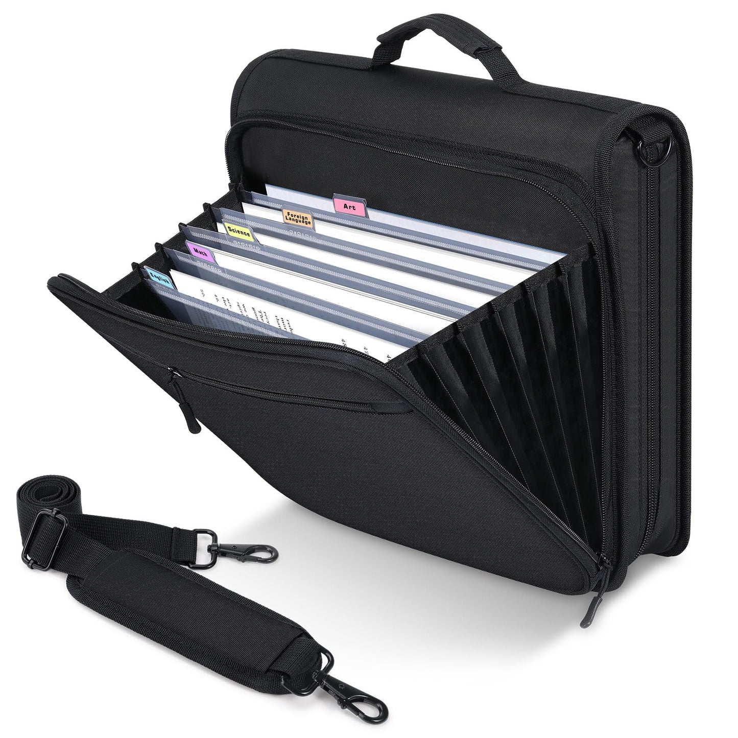 MoKo Zipper Binder, 2-Inch 3-Ring, 500 Sheets, 5-Tab File Folders, Black