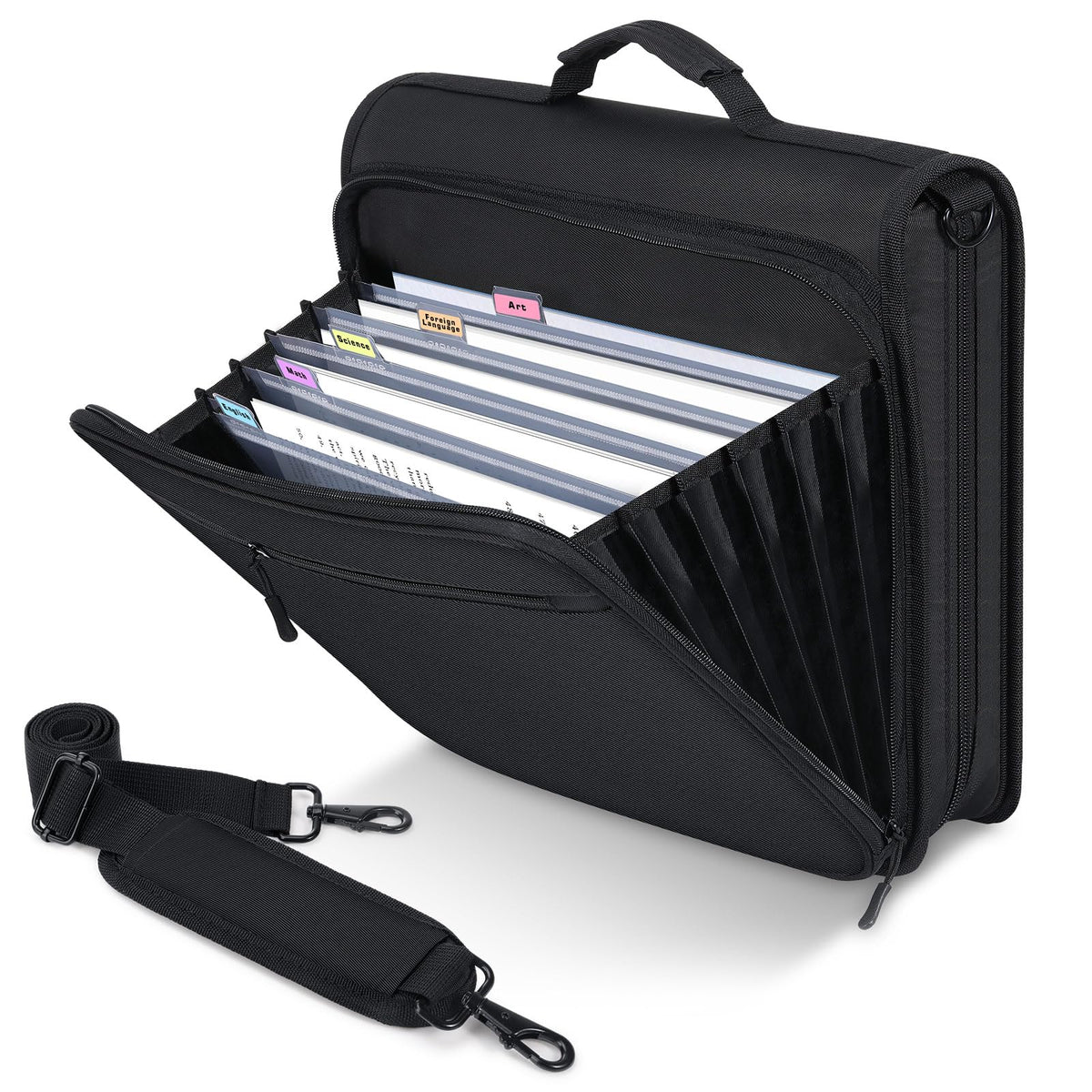 MoKo Zipper Binder, 2-Inch 3-Ring, 500 Sheets, 5-Tab File Folders, Black