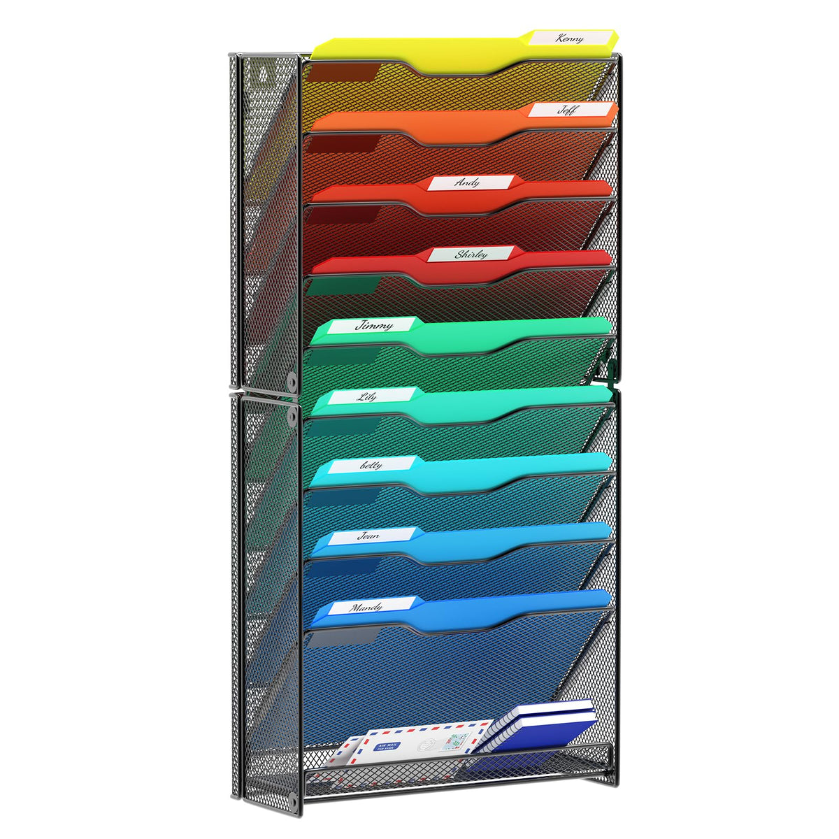 samstar 10 Tier Wall File Organizer, Hanging Wall Mount File Holder Paper Folder Mail Organizer