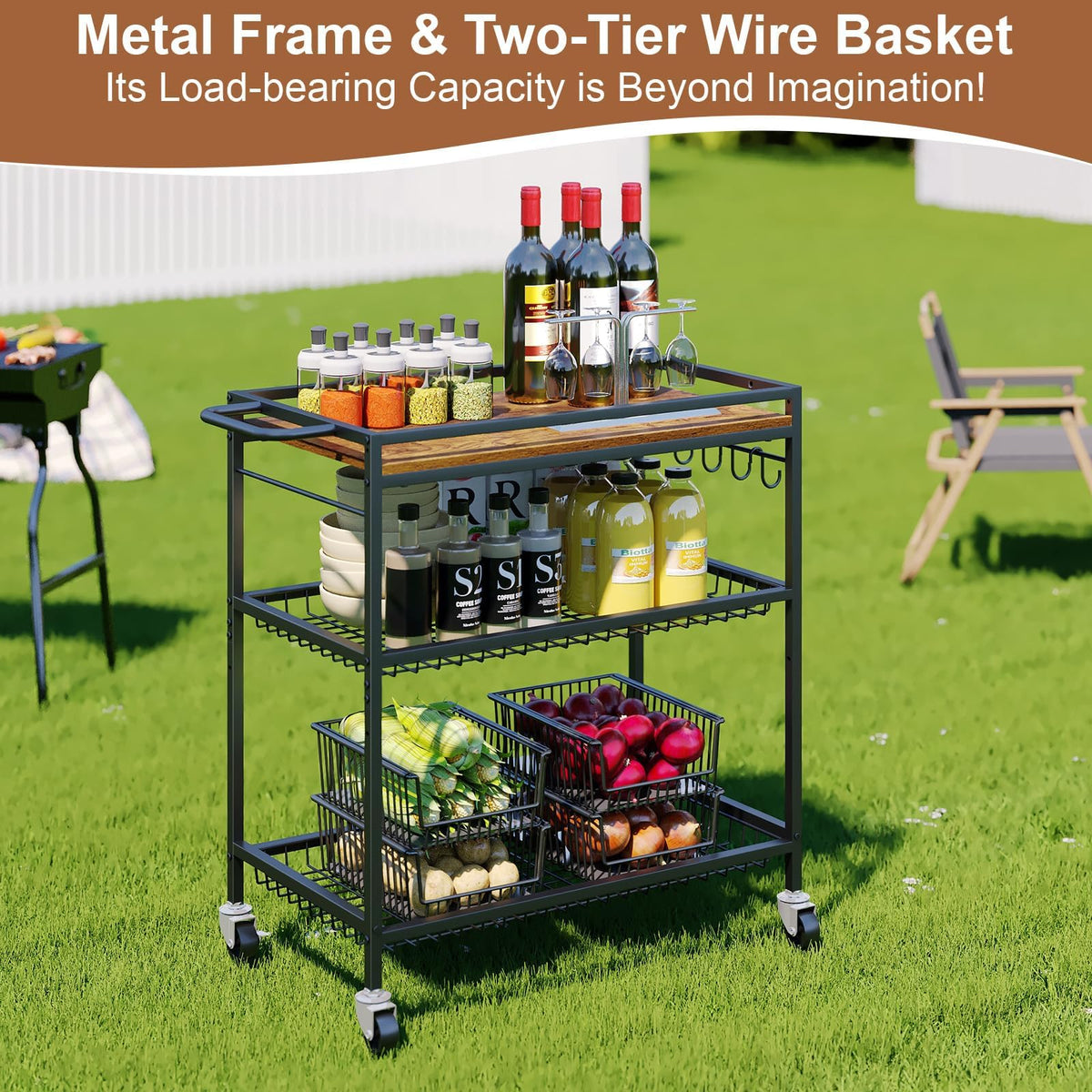 Microwave Kitchen Cart – 3 Tier Rolling Kitchen Utility Cart for Microwave Table Stand, Coffee