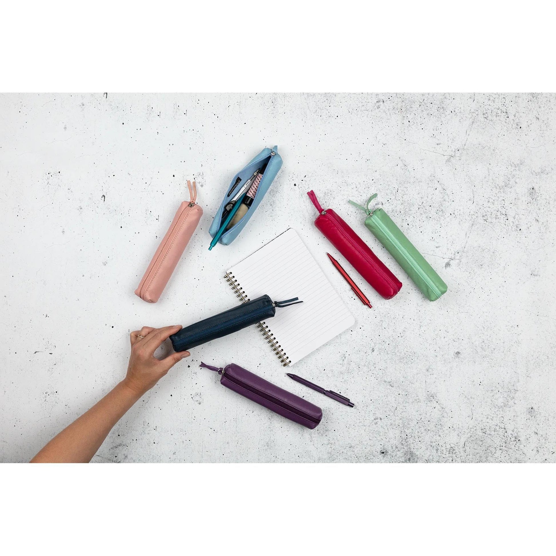 Clairefontaine - Coral Pink Slim Leather Pencil Case - 19.5 x 2.5 x 4cm, Genuine Lambskin Leather