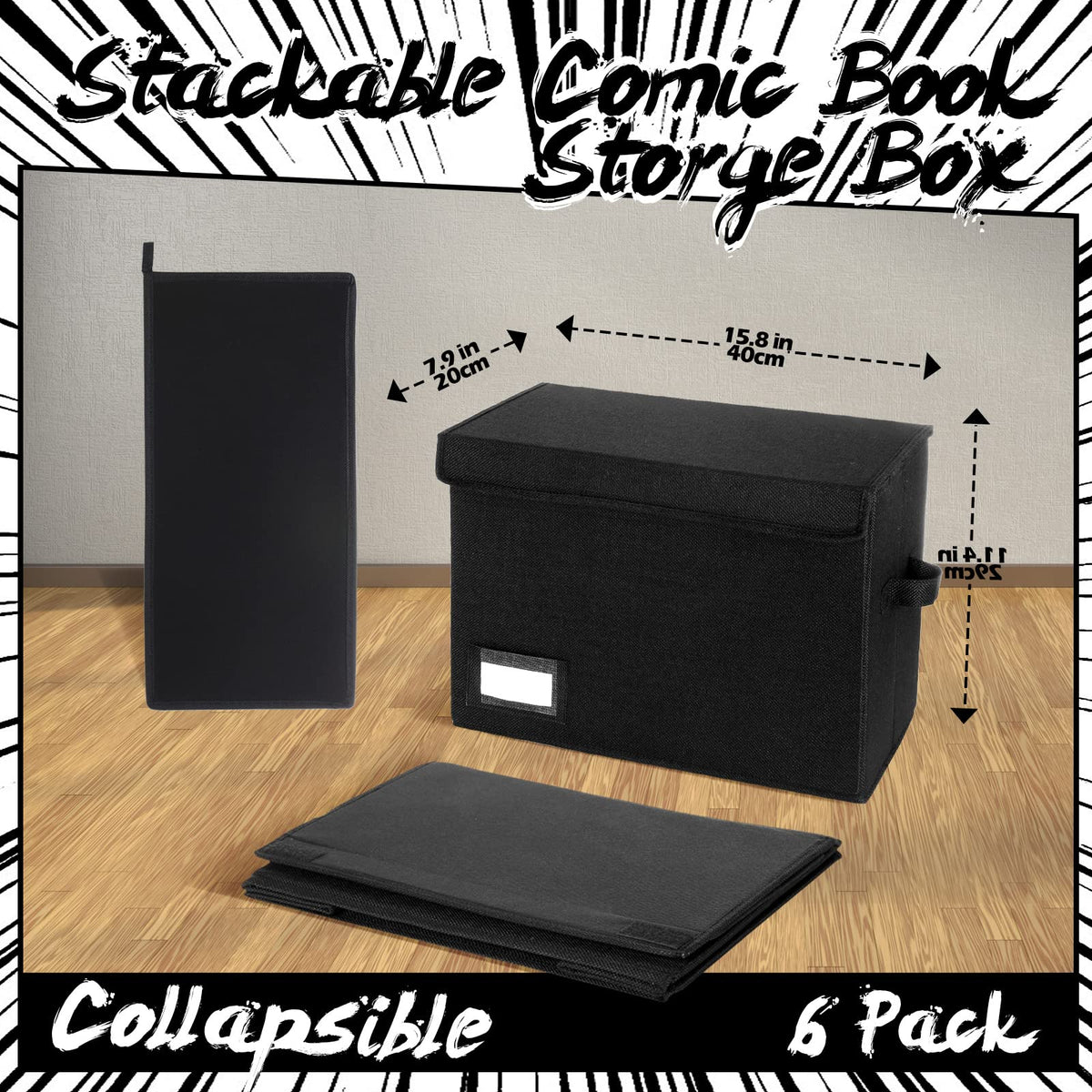 Chuangdi 6 Pcs Comic Book Storage Boxes,Black