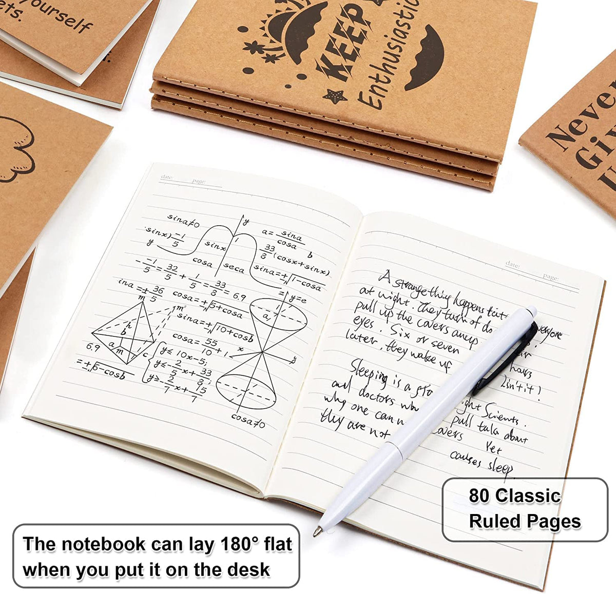 feela 8 Pack Cute Kraft Notebooks, 8 Designs Mini Pocket A6 Notebook Journal Notepad, Lined Small