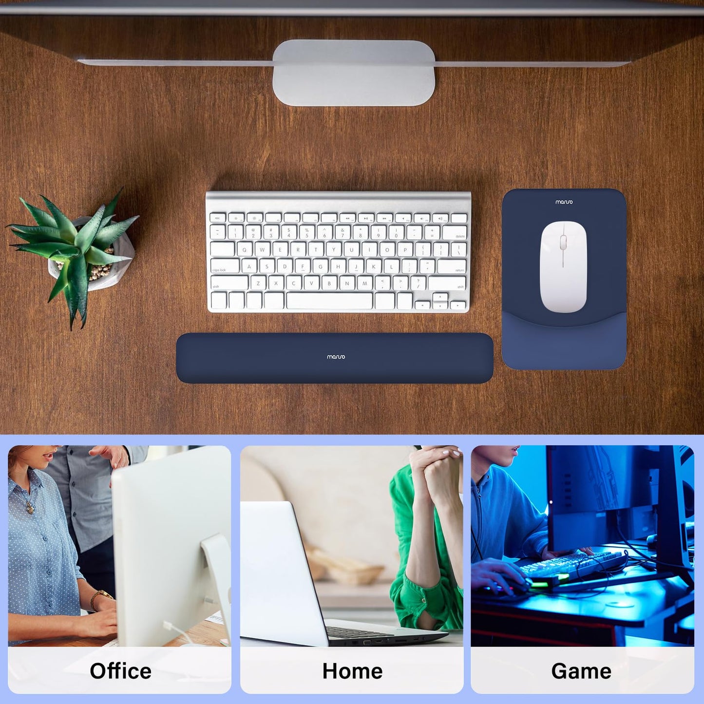 MOSISO Wrist Rest Support Mouse Pad & Keyboard Set, Navy Blue