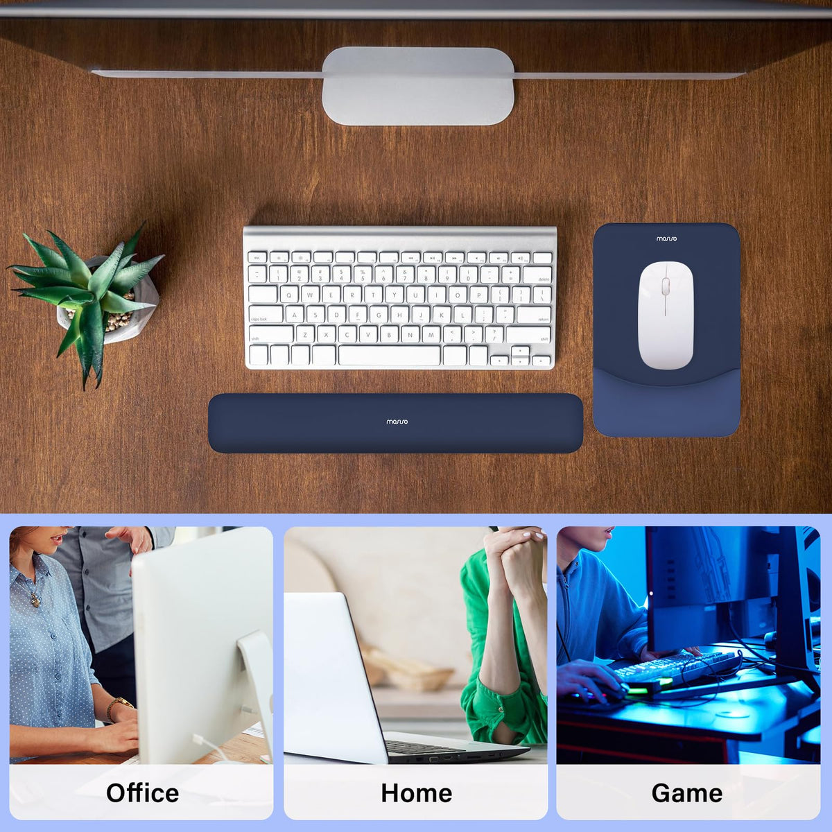 MOSISO Wrist Rest Support Mouse Pad & Keyboard Set, Navy Blue