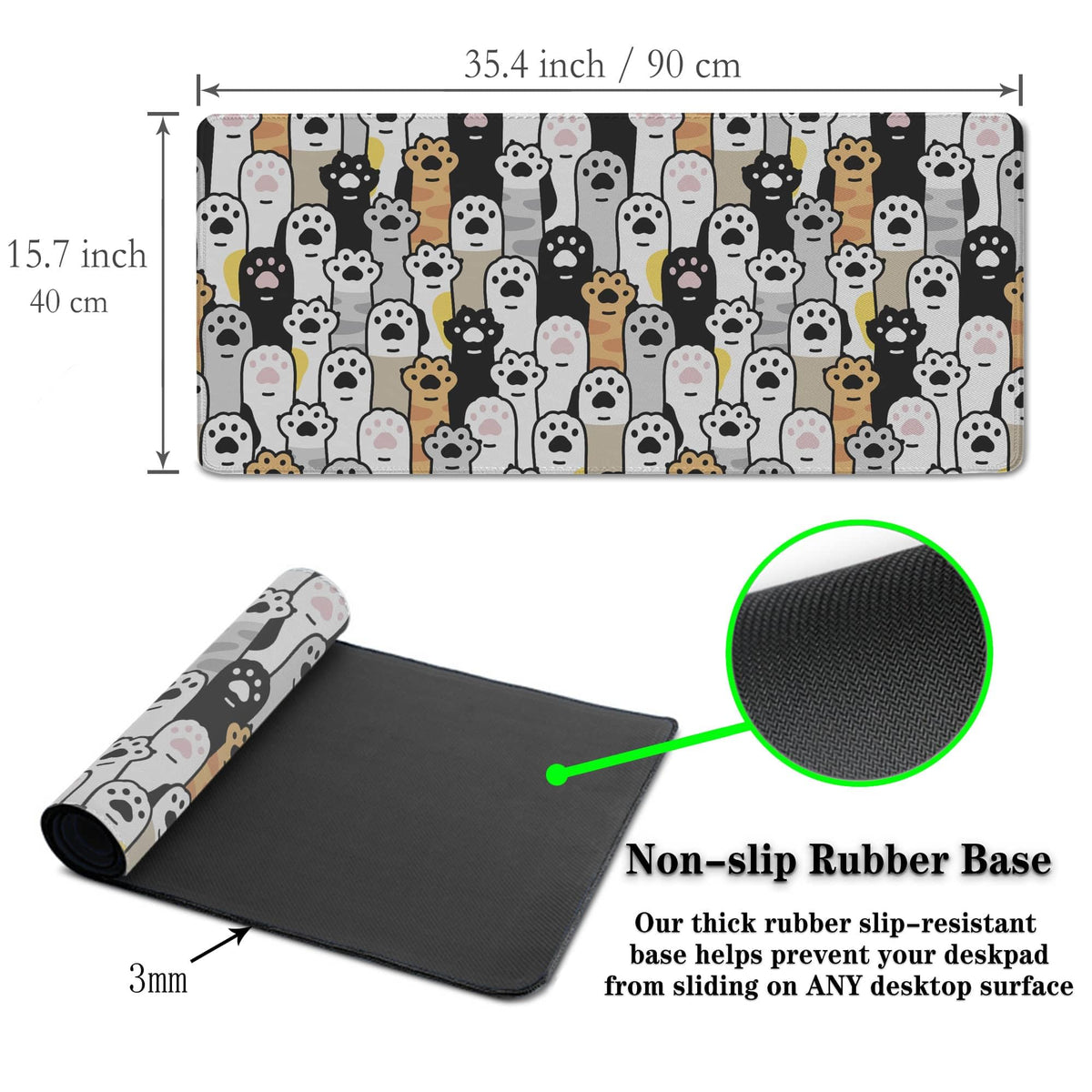 Samgula Office Desk Pad Cat Paws Cute Mouse Mat Large Gaming Mouse Pads Desk Mouse Pad Long Desk