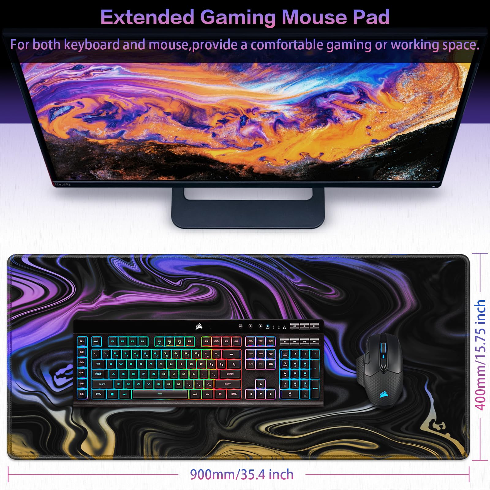 Canjoy Gaming Mouse Pad, 35.4x15.7inch Fluid Large Mouse Pads for Desk
