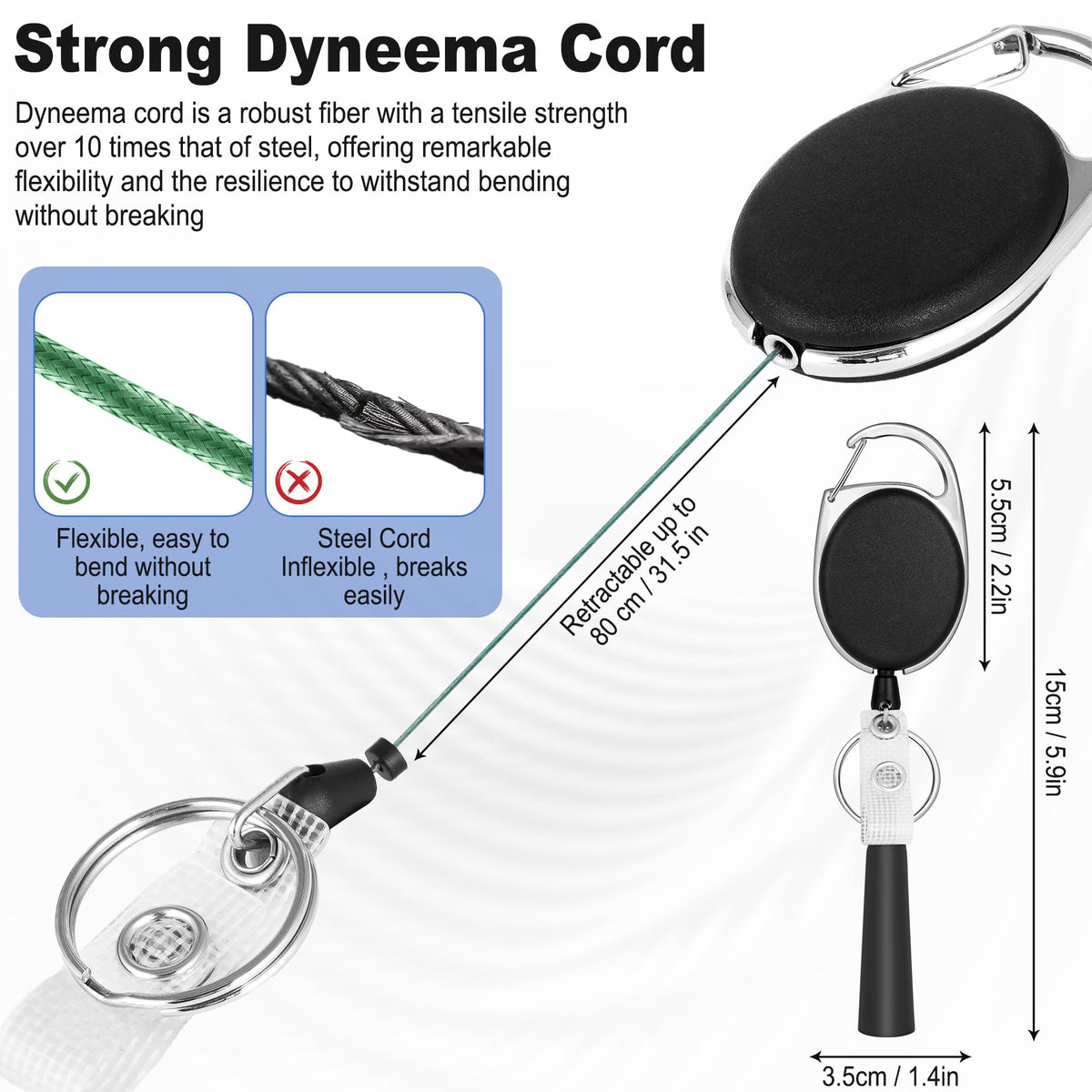 8 Pack Retractable Pen Holder with 32" Dyneema Cord, Elastic Silicone Grip