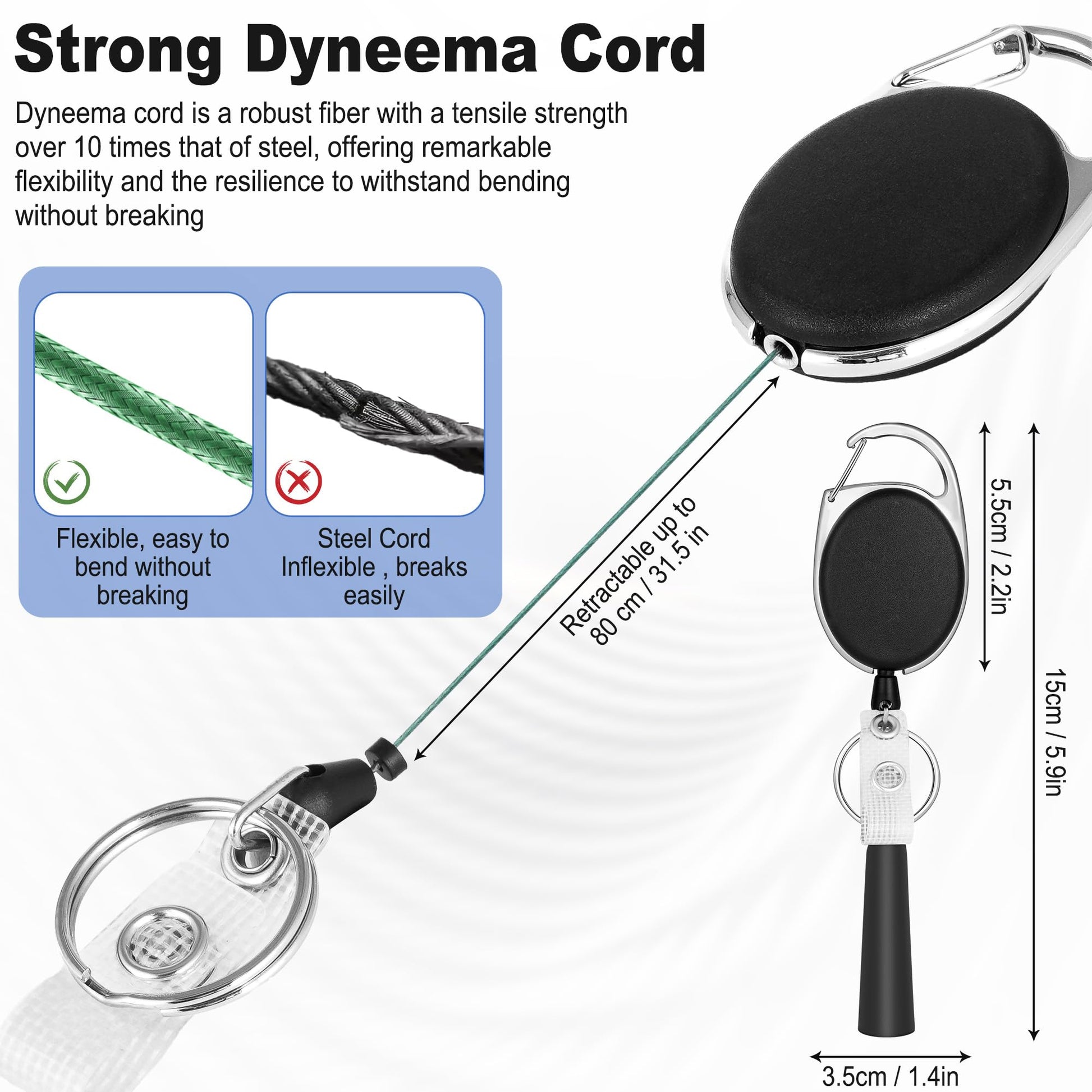 8 Pack Retractable Pen Holder with 32" Dyneema Cord, Elastic Silicone Grip