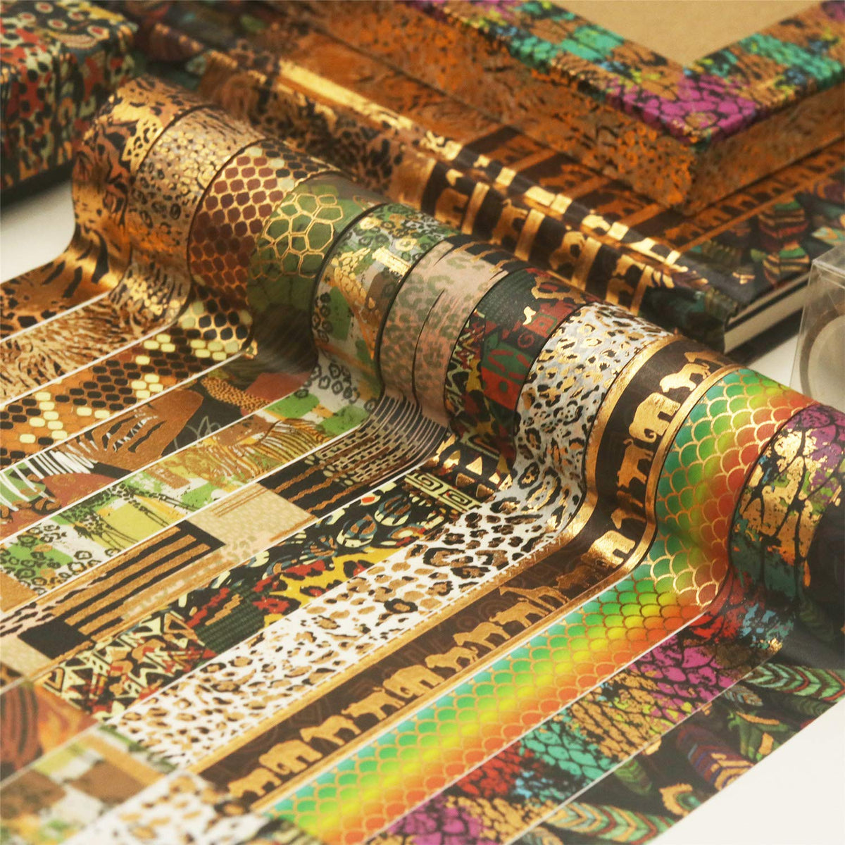 YUBX Wild Animals Washi Tape Set 12 Rolls Gold Foil Print Decorative Masking Tapes for Arts, DIY