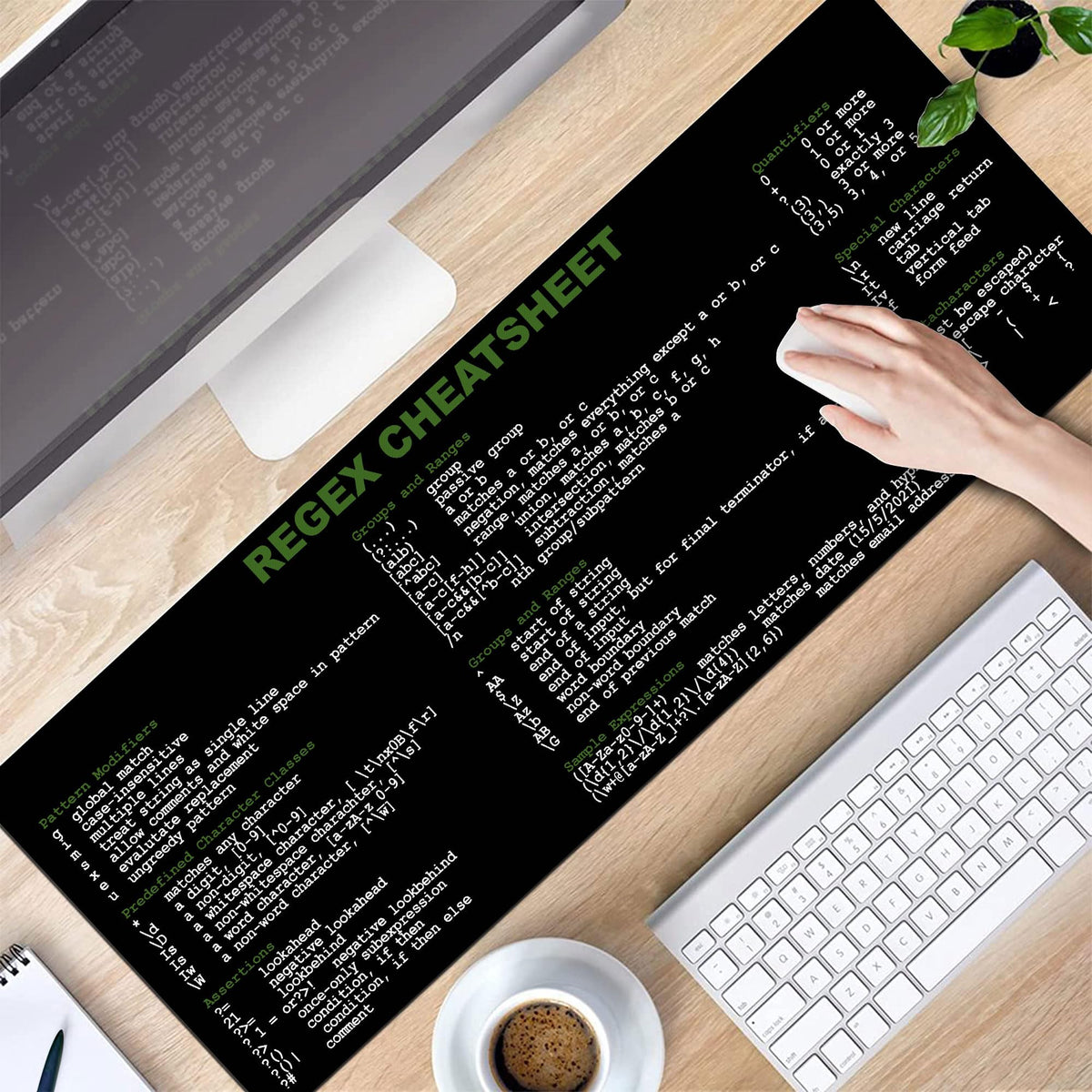 Developer, Programmer, IT Admin Quick Reference Extra Large Mouse Pad Regex Cheat Sheet Desk Mat
