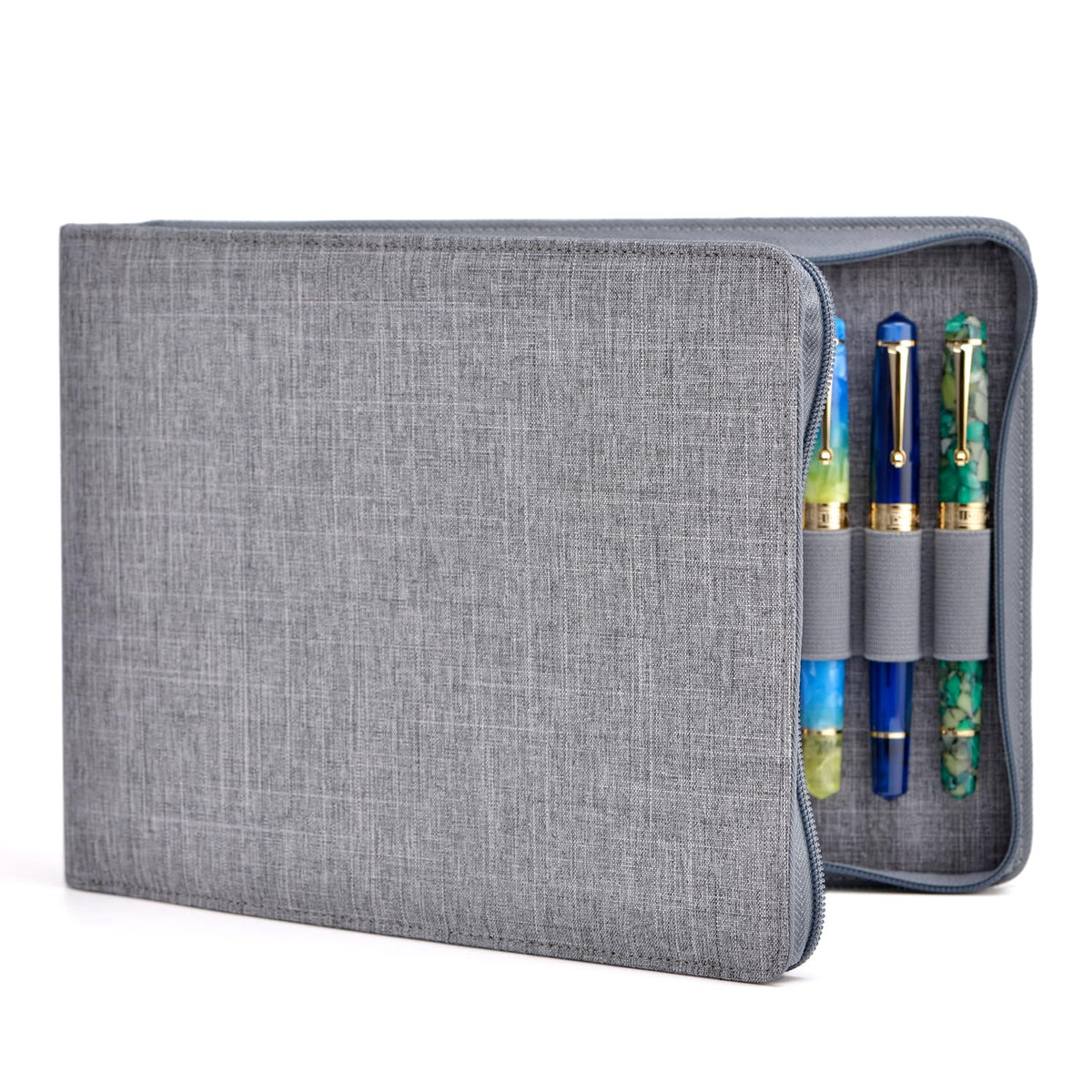 Asvine 24 Fountain Pen Case Gray Organizer Bag - Premium Waterproof Canvas Pen Display Holder