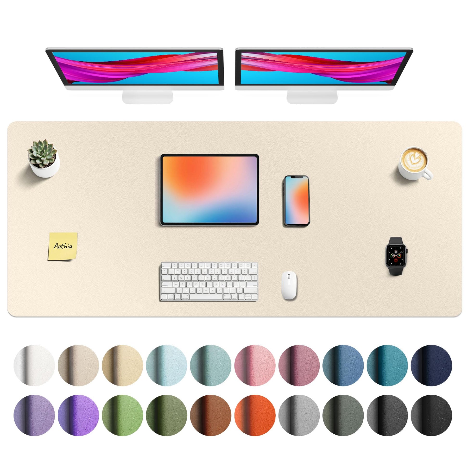 Aothia Faux Leather Desk Mat - Non-Slip PU Leather Desk Blotter, Waterproof Writing Surface, Large