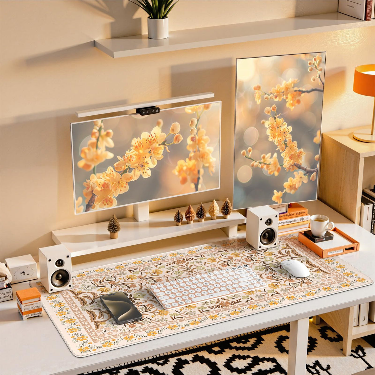 iCasso Desk Matt for Desktop, Cute Desk Pad Mat,35.4x15.7in,Yellow Floral