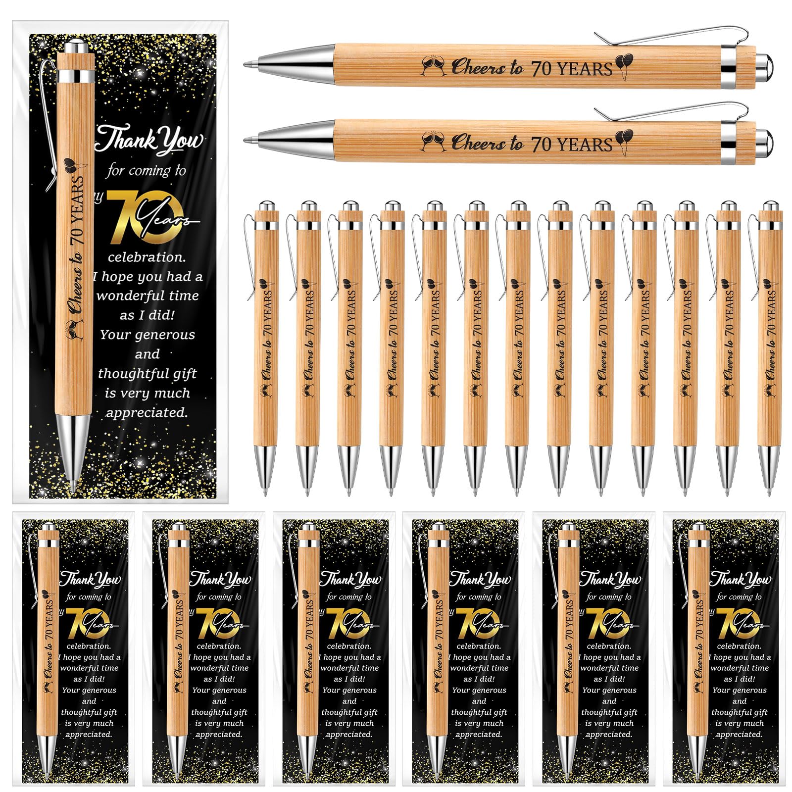 Sayglossy 25 Sets 70th Birthday Party Favors with Pens Andthank You Cards