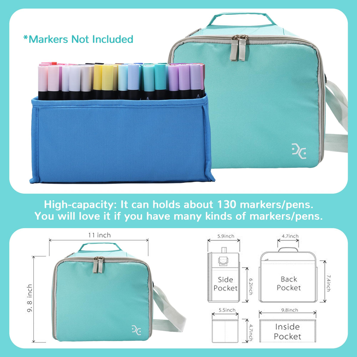 Togood Marker Organizer Bag - Large Storage Crossbody Tote for Marker Pens 130PCS+, Portable Art