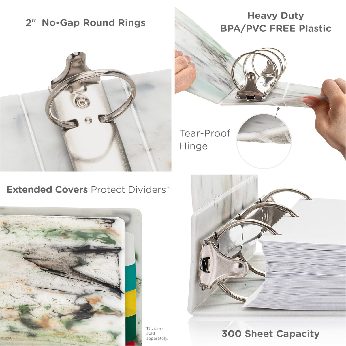 Carstens Limited Edition 2-Inch Green Marble Heavy Duty 3-Ring Binder – Side Opening, Waterproof