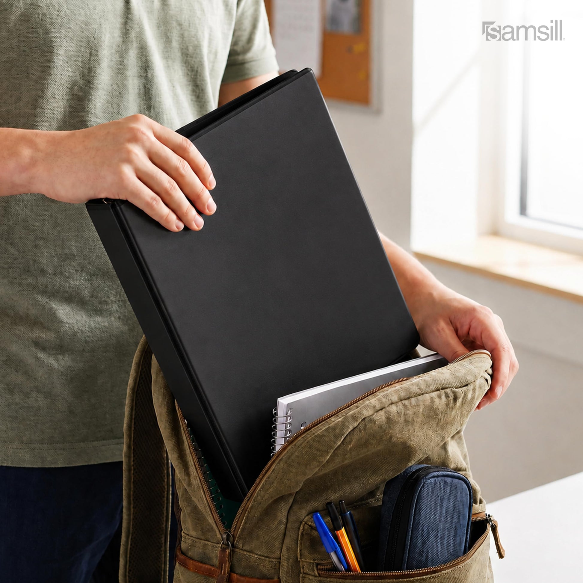 Samsill 1 Inch 3 Ring Binders, Economy Round Ring, Clear View Cover, 200 Sheet Capacity - for