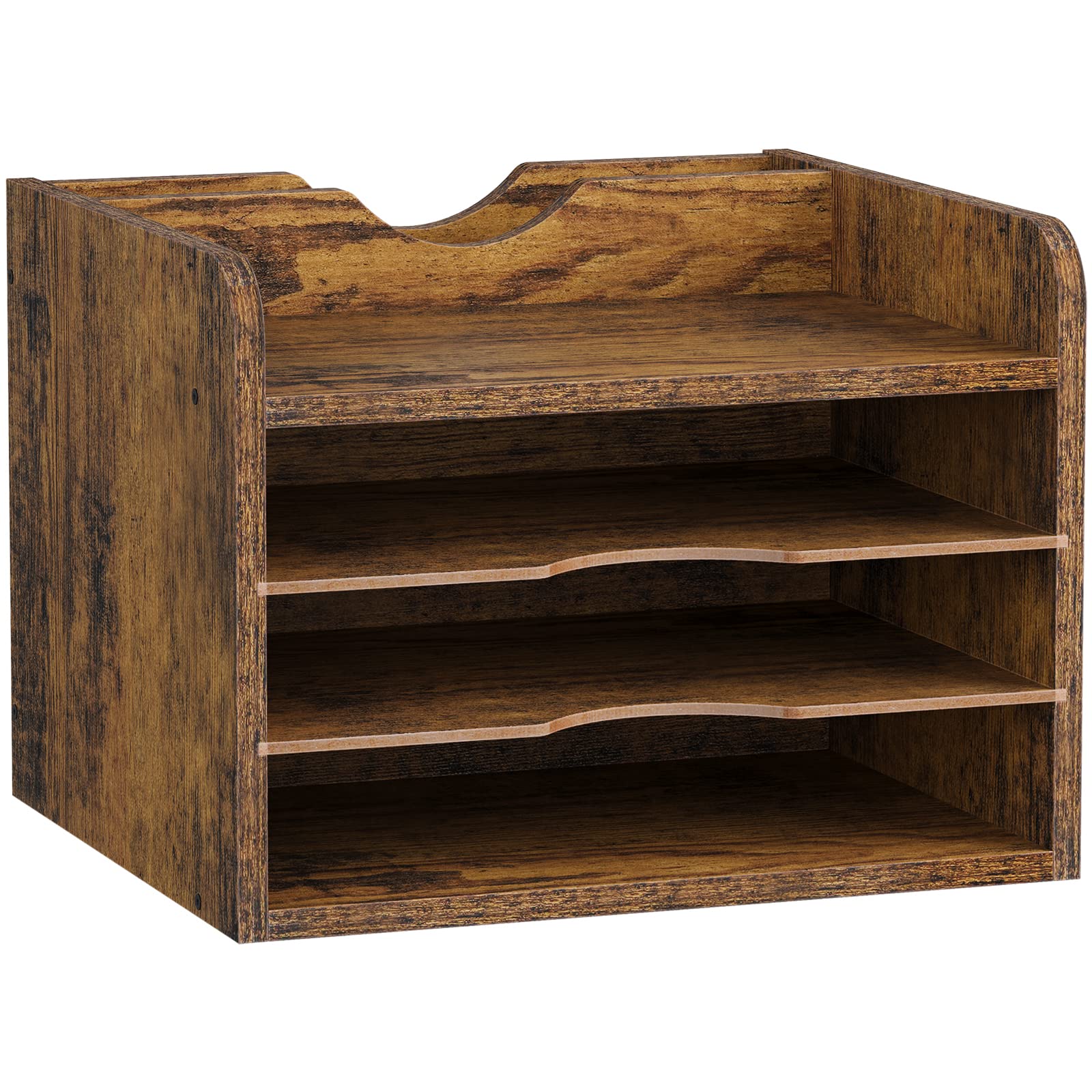 Snughome Vintage Wood File Organizer Desktop, 13.4’’ Document Letter Mail Tray Sorter with 3