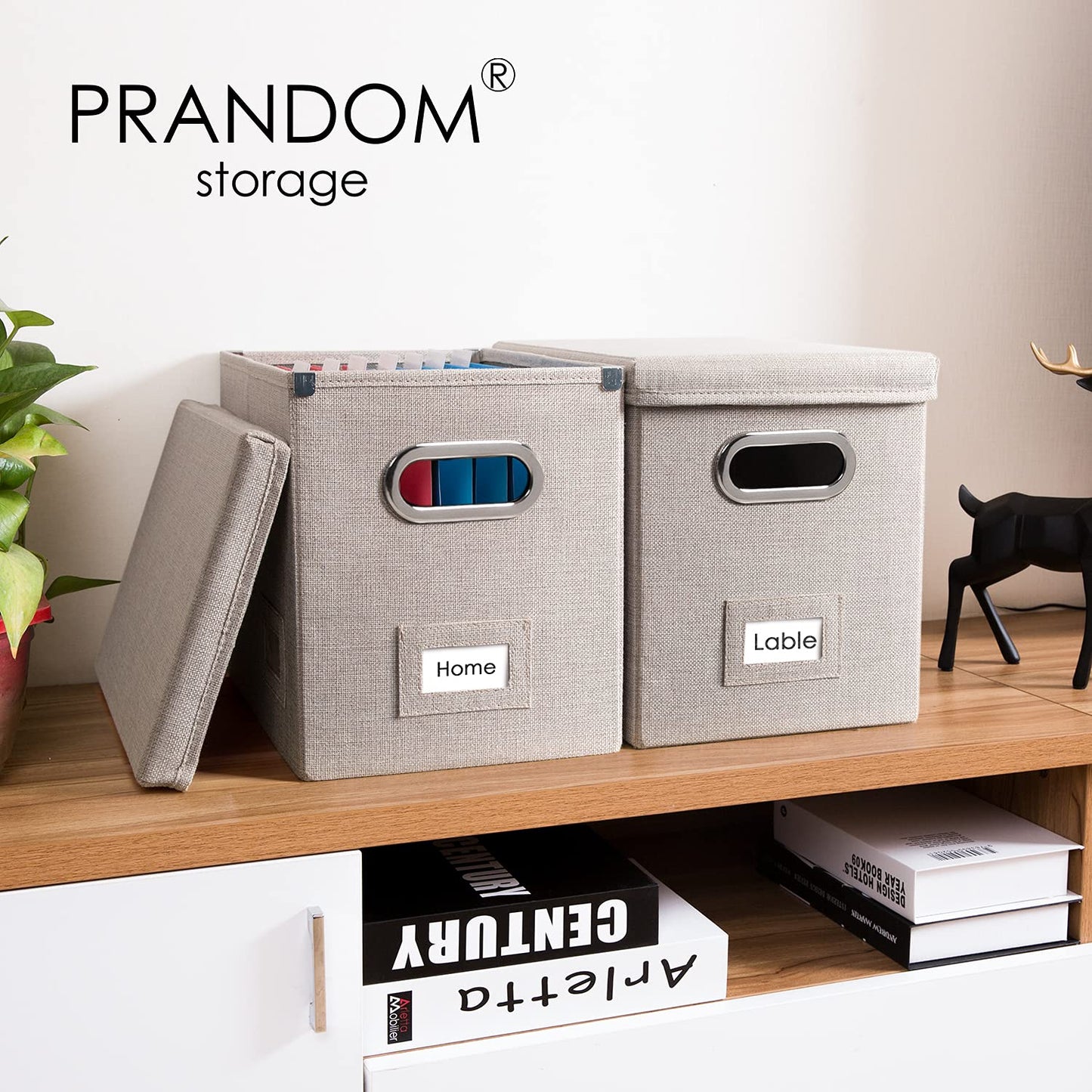 PRANDOM File Organizer Box - Set of 1 Collapsible Decorative Linen Filing Storage Hanging File