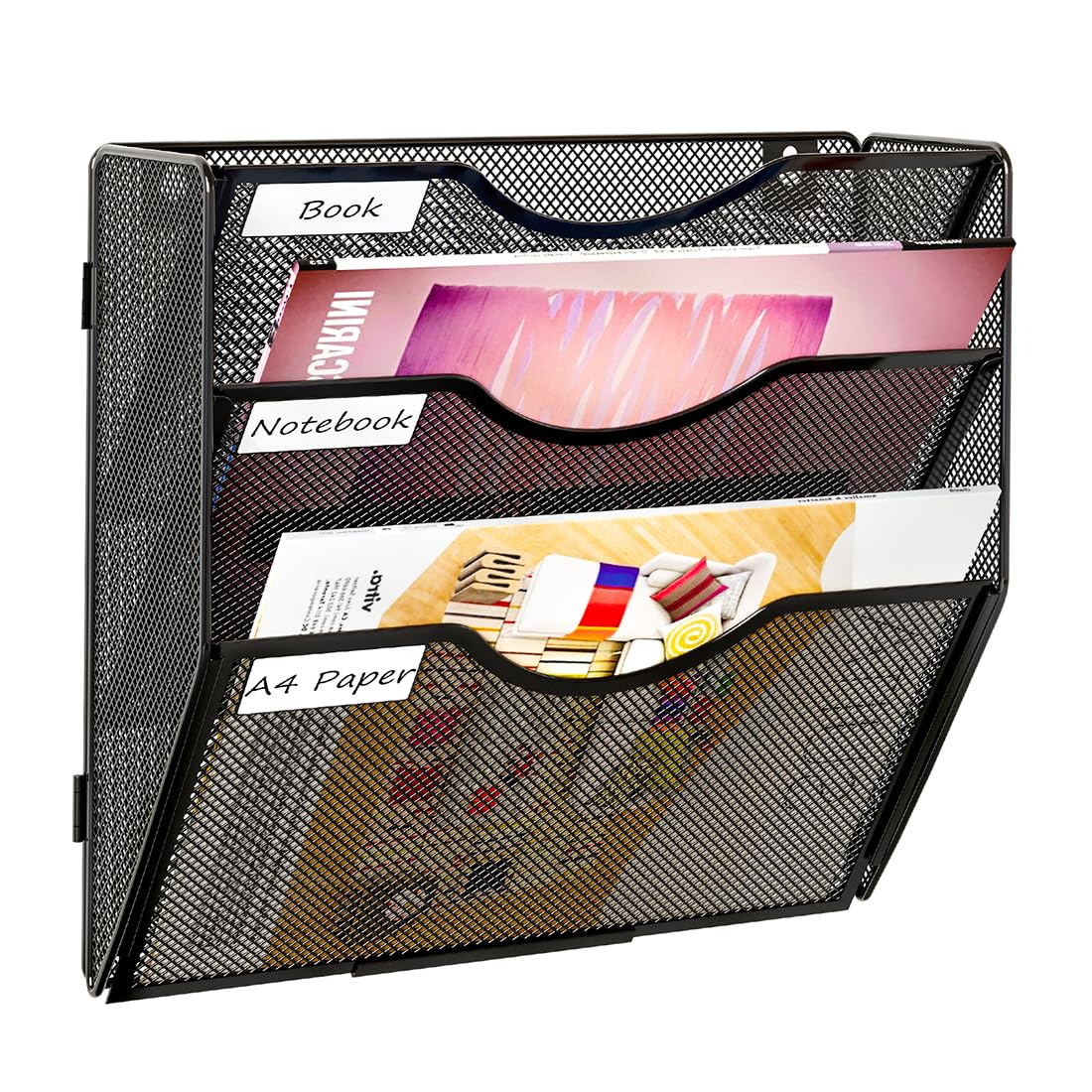 PAG-Mass Hanging Wall File Holder, 3 Tier Mail Sorter for Wall, Mesh Office Wall Organizer For