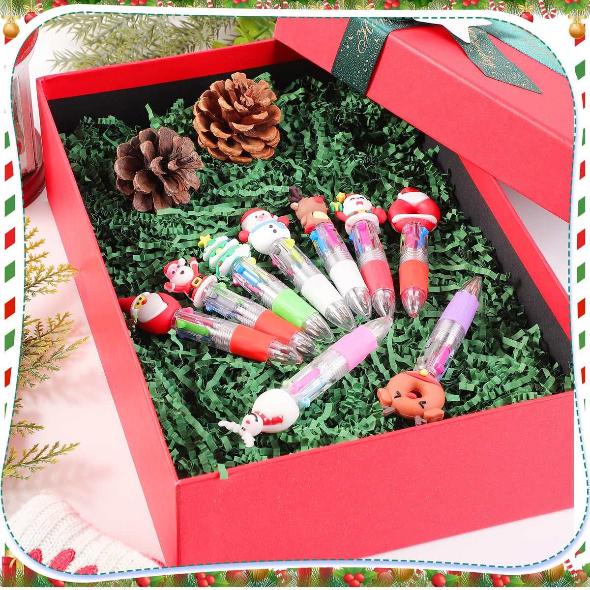 BESARME 48 Packs Christmas Multicolor Pen in One, 4-in-1 Xmas Tree Claus Stocking Stuffers for Teen