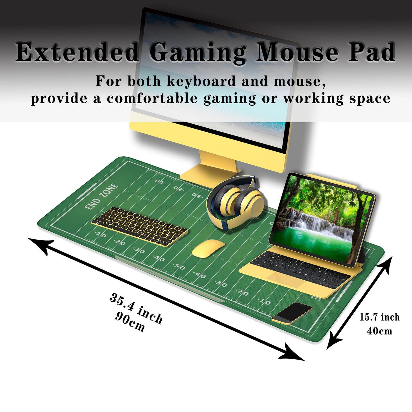 Samgula Green Desk Pads, Large Non-Slip Mousepads, Gaming Desk Pad - 35.4 X 15.7 inch for Work