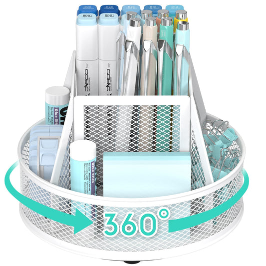 YINGHUA 360°Rotating Mesh Desk Organizer & Pen Holder - White