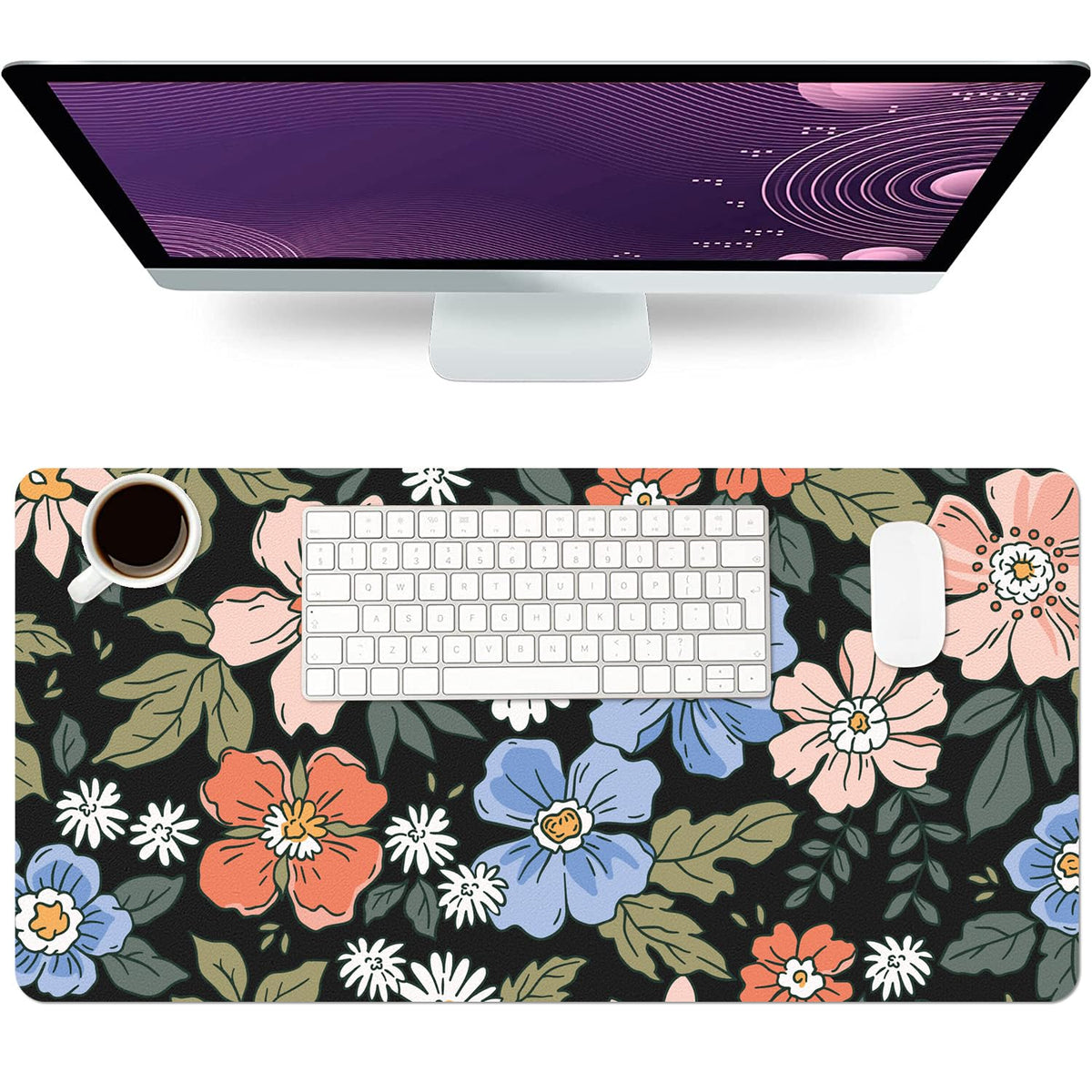 Floral Desk Mat, Non-Slip PU Leather Desk Pad, Wildflower 27.5"x13.8"