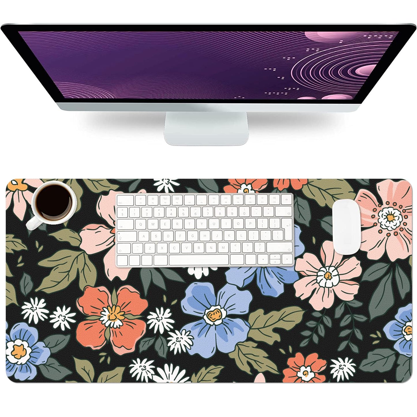 Floral Desk Mat, Non-Slip PU Leather Desk Pad, Wildflower 23.6"x11.8"