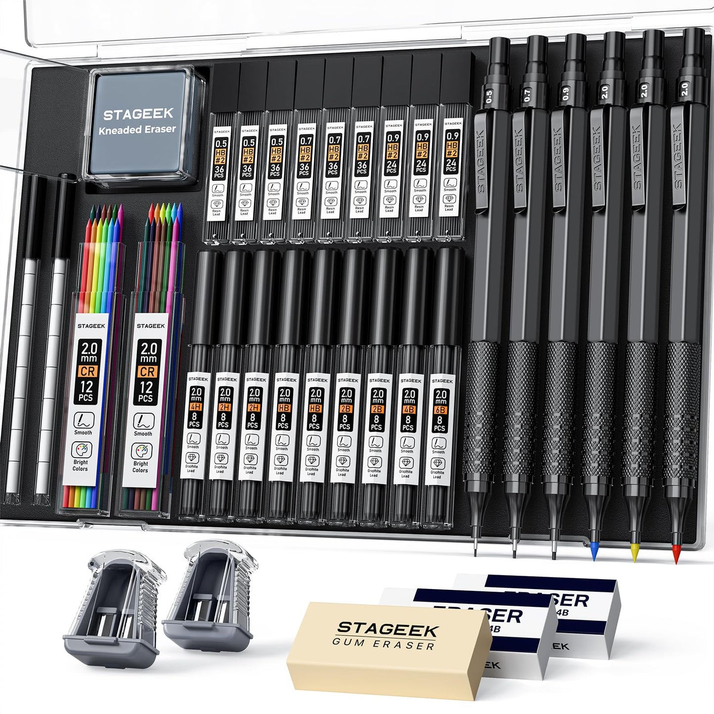 STAGEEK 35PCS Mechanical Pencil Set, 0.5 0.7 0.9 2.0mm Drawing Pencils