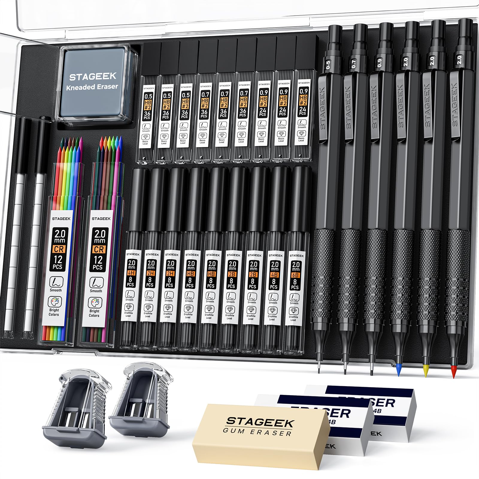 STAGEEK 35PCS Mechanical Pencil Set, 0.5 0.7 0.9 2.0mm Drawing Pencils