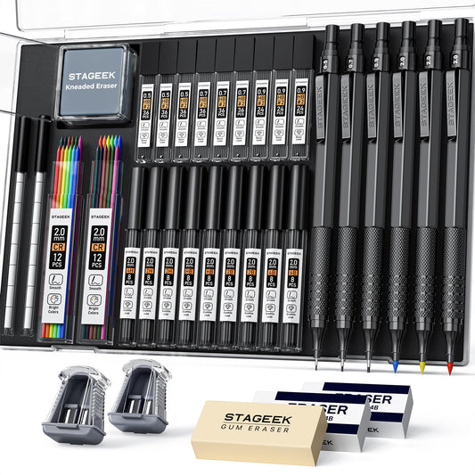 STAGEEK 35PCS Mechanical Pencil Set, 0.5 0.7 0.9 2.0mm Drawing Pencils