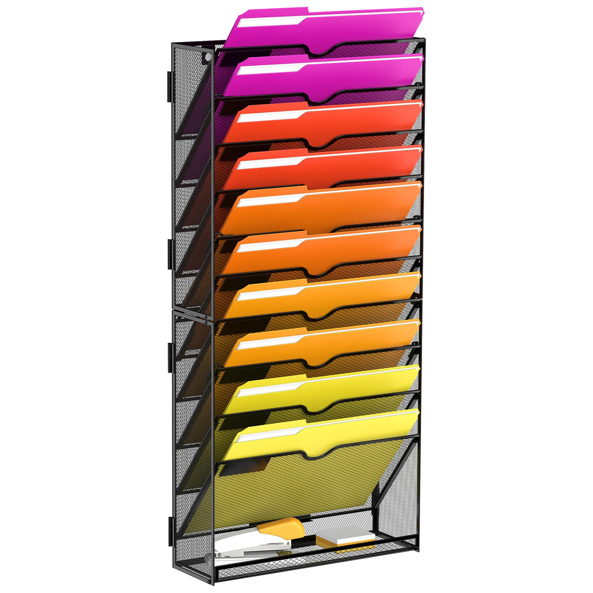 11-Tier Wall File Organizer and Hanging File Organizer with Base, Black