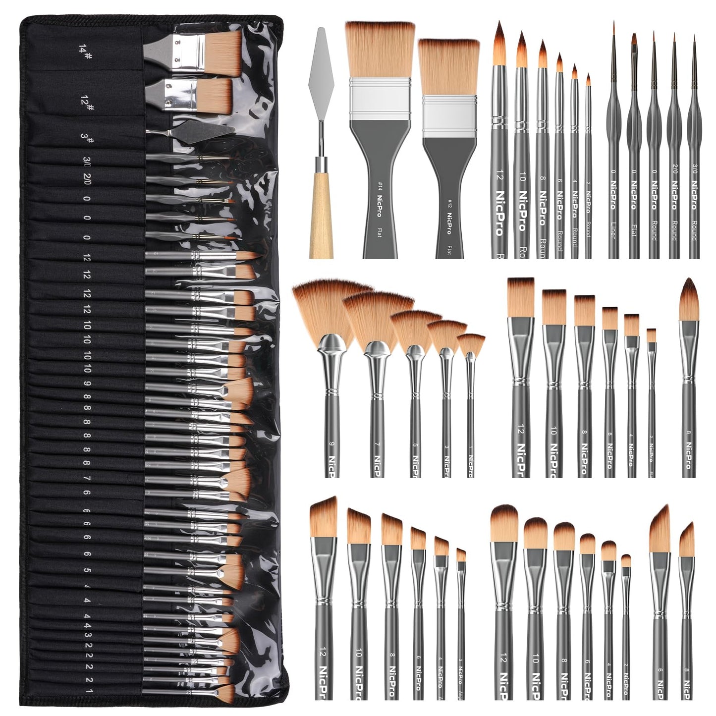 Nicpro 40 PCS Paint Brush Set, Professional Acrylic Paint Brushes