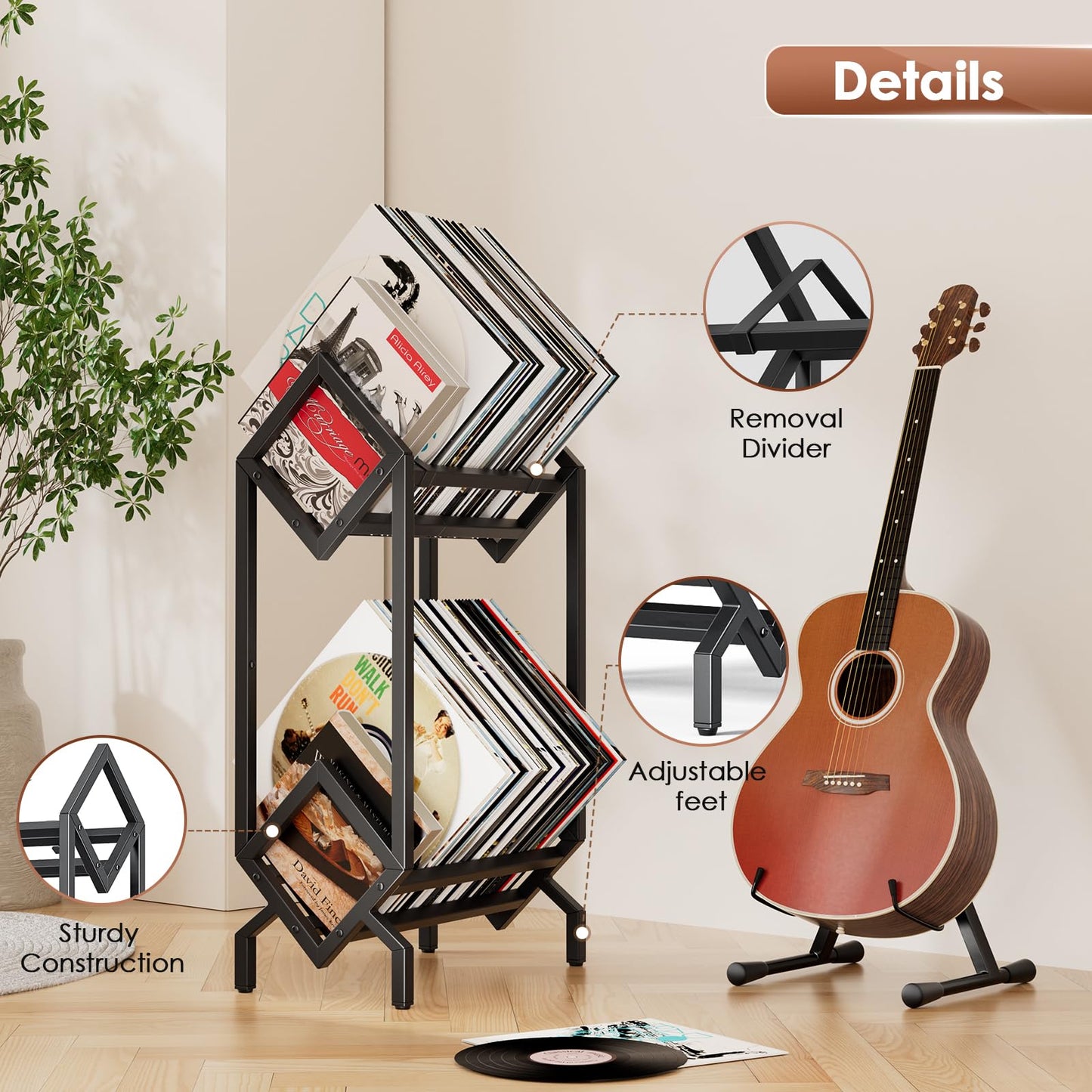 BOEASTER Vinyl Record Storage Rack, Record Holder 160-200 LP Storage Shelf Display Stand for Albums