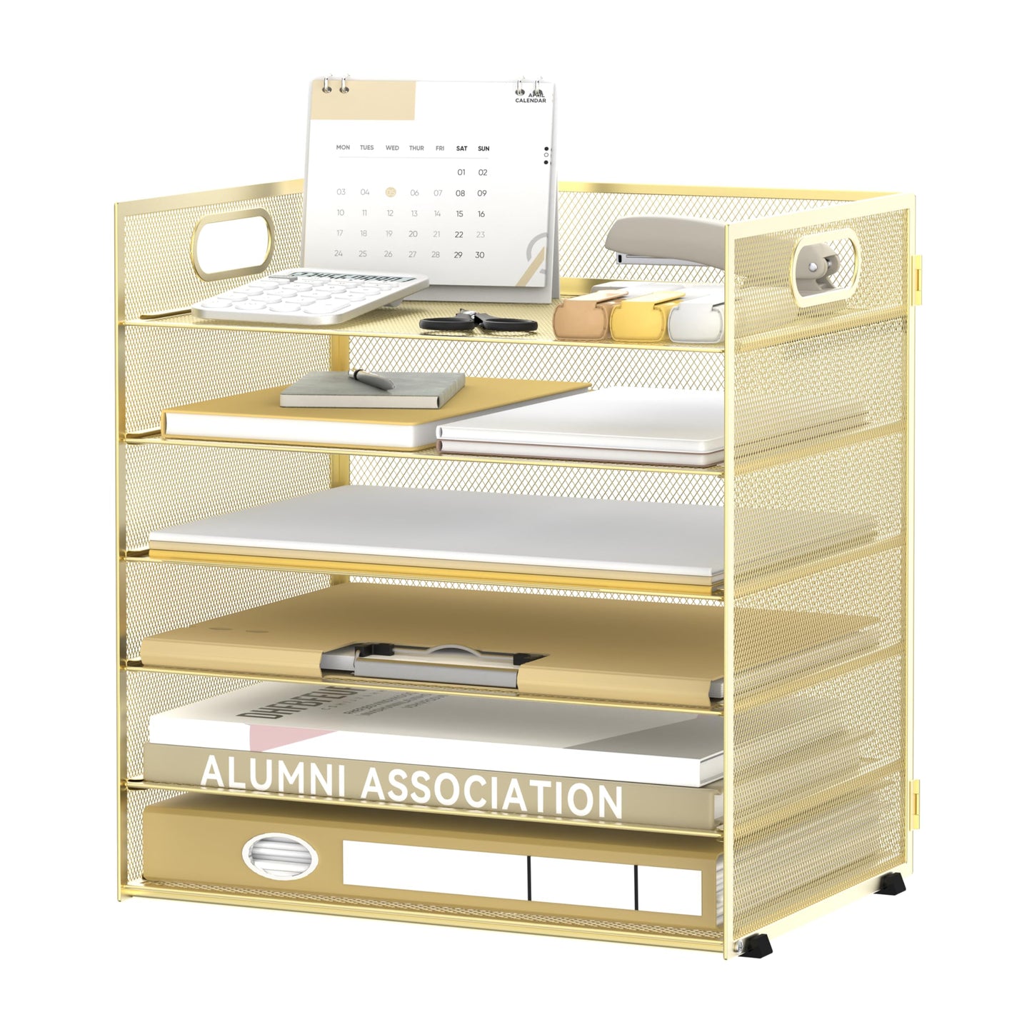 Daltack 6-Tier Paper Organizer for Desk with Handle, Gold