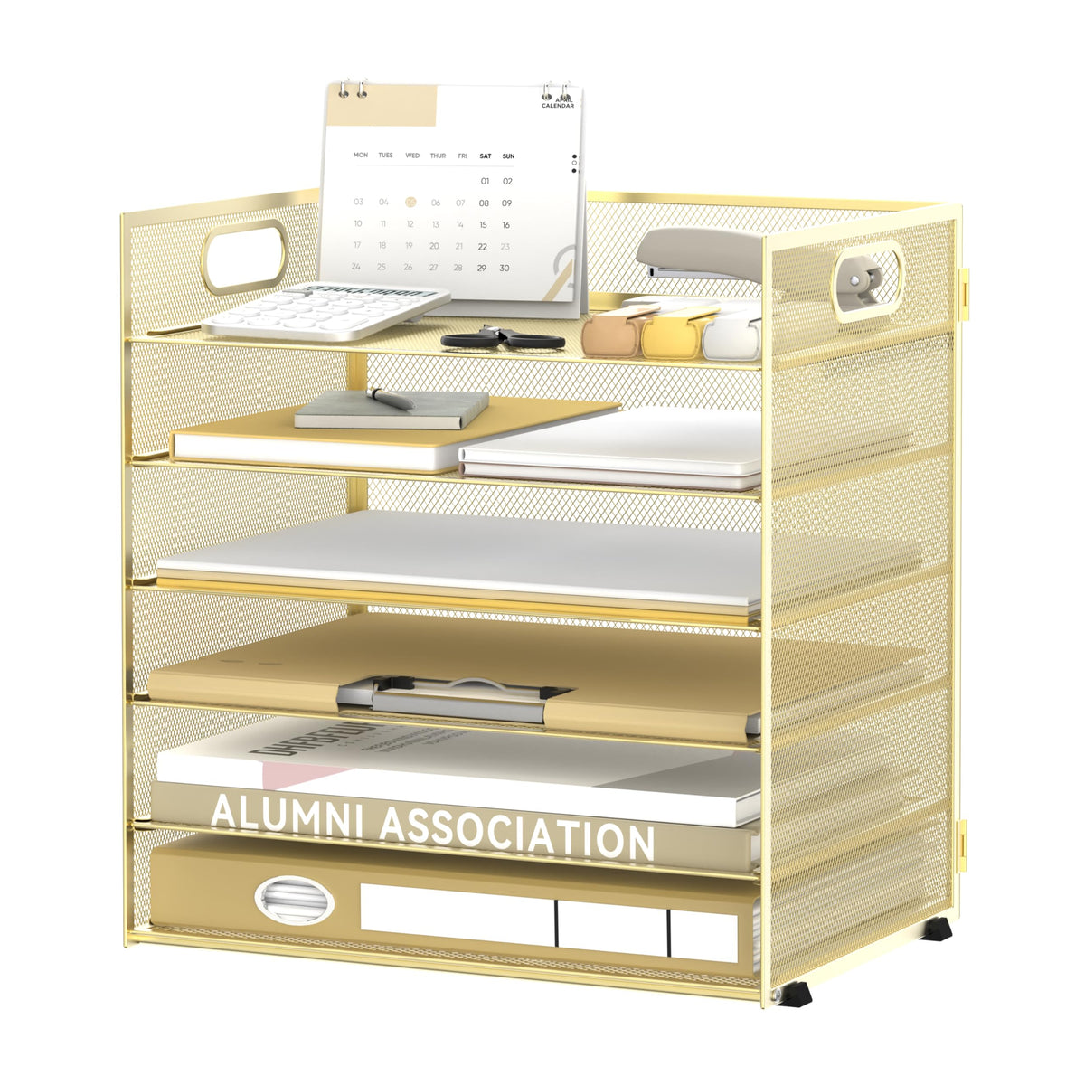 Daltack 6-Tier Paper Organizer for Desk with Handle, Gold