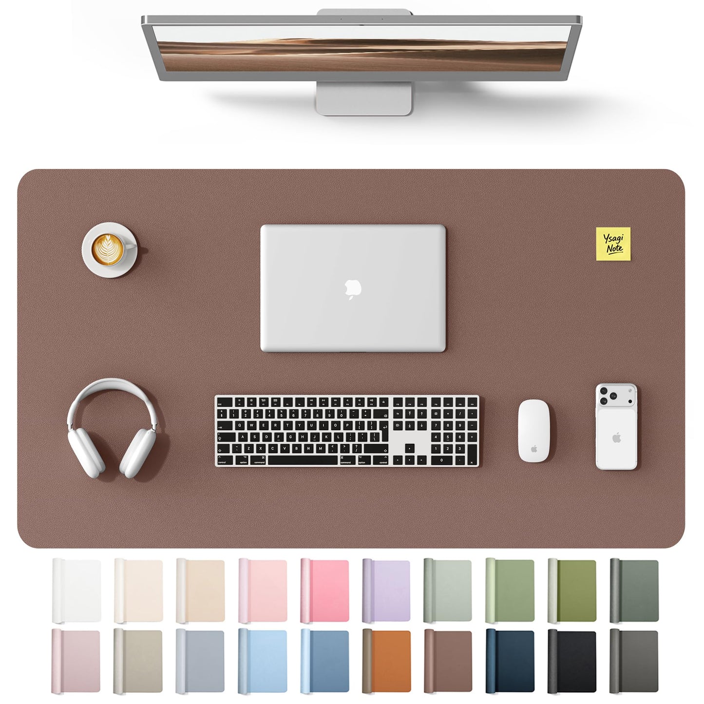 YSAGi Leather Desk Protector, Office Mat, Large Mouse Mat, Non-Slip PU Leather Blotter, Laptop Desk