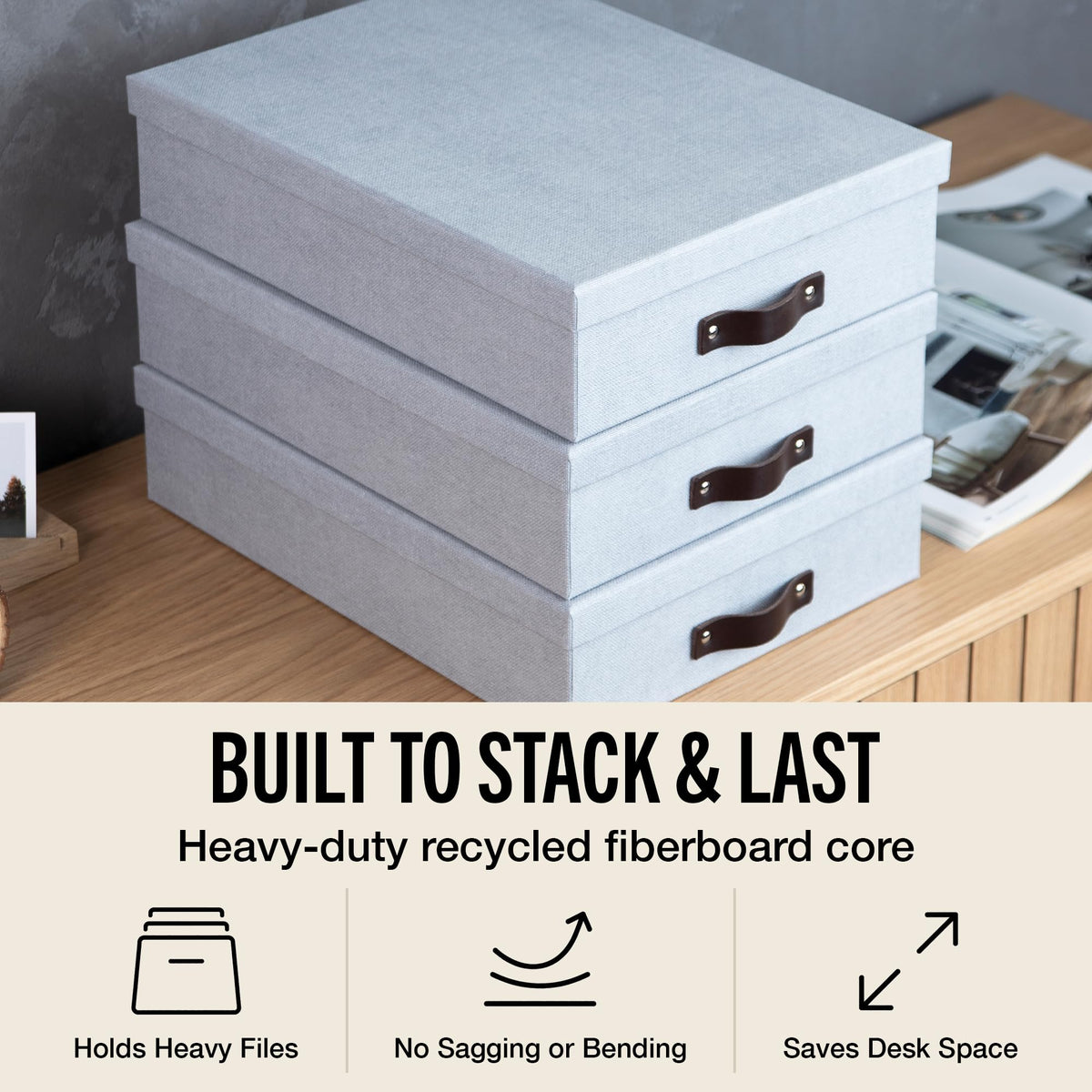 Bigso Oskar Canvas Fiberboard Document Letter Box - File Organizer Box for Important Paperwork
