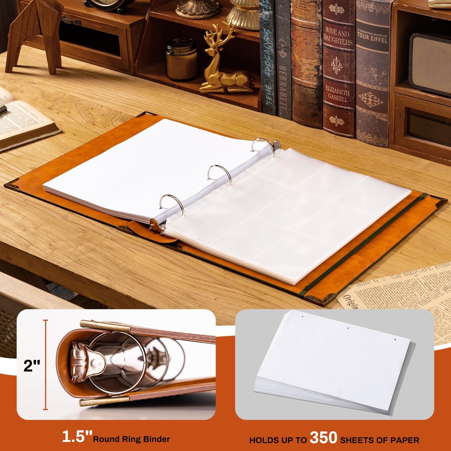 Ovesmusl PU Leather 3 Ring Binder 1.5 Inch Fits 8.5"x11" Letter Size Paper
