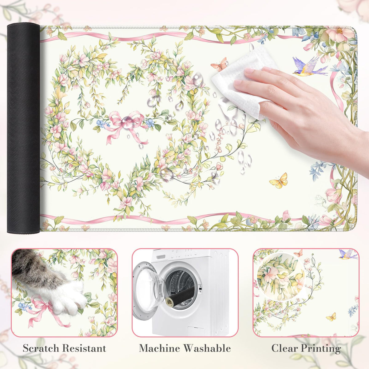 HAOCOO Pink Heart Desk Protector, 35.4" x 15.7" Table Mat for Home Office