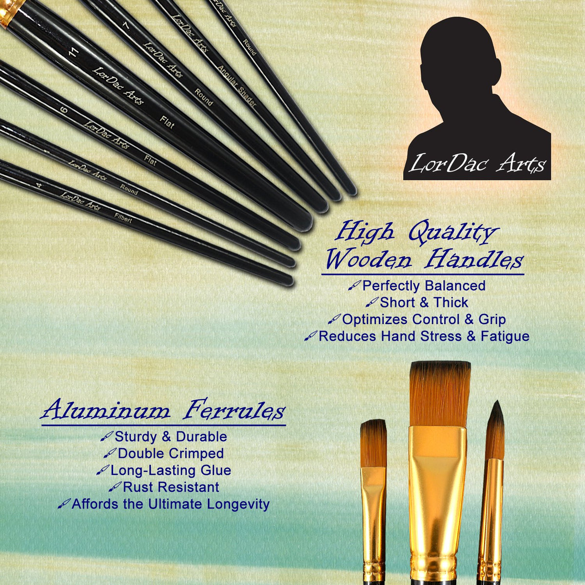 LorDac Arts Paint Brush Set, 7 Artist Brushes for Painting with Acrylic, Gouache, Oil and