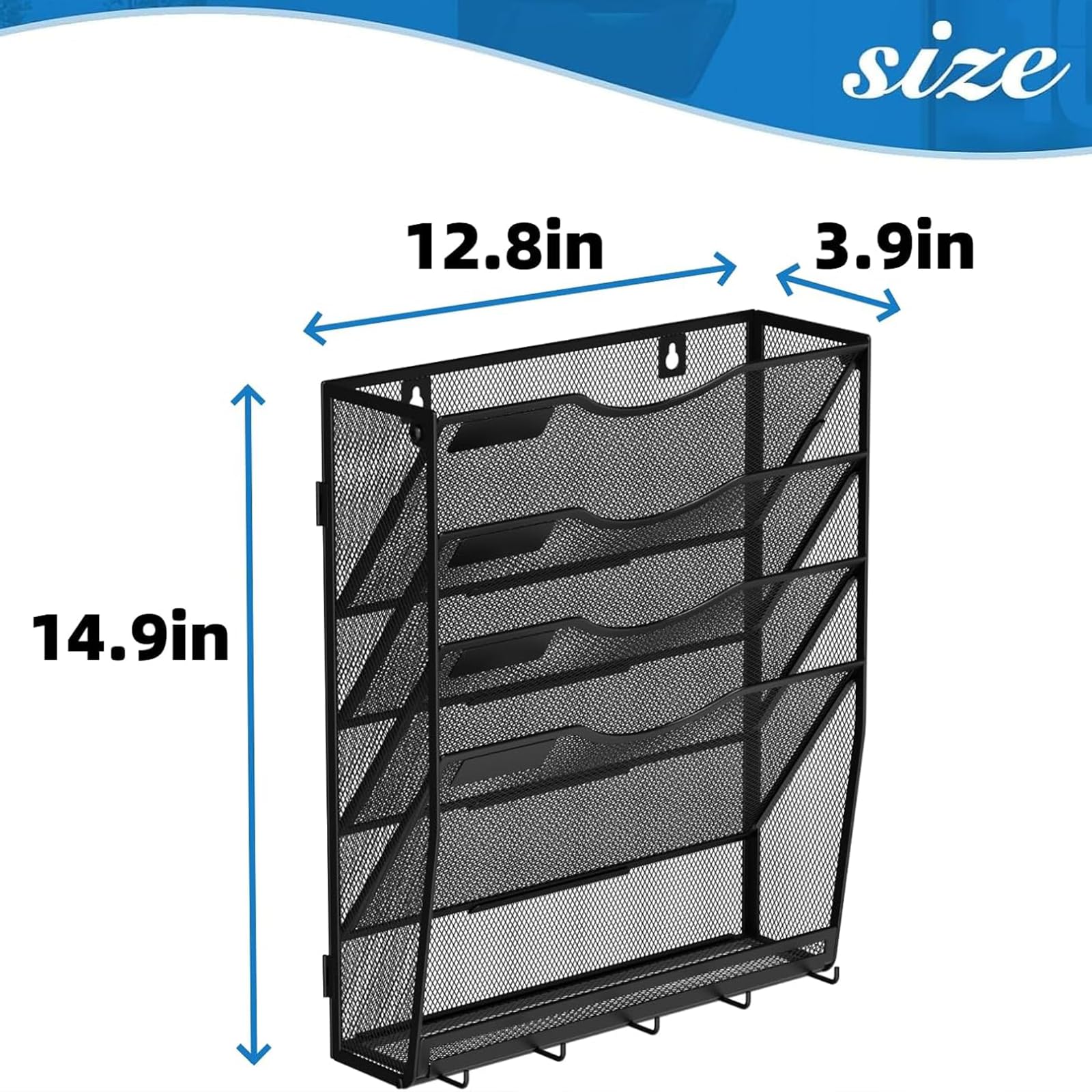Gawerk 5-Tier Wall File Organizer Hanging Wall File Holder Wall Mount Paper Folder Organize, Mesh