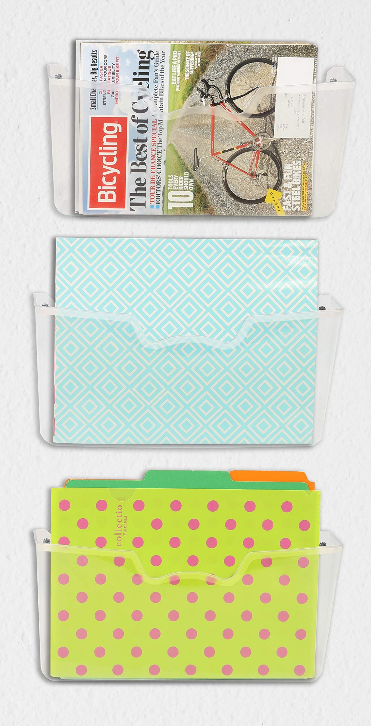 Simple Houseware Clear Wall Mount Single Pocket Hanging File Holder, 3-Pack